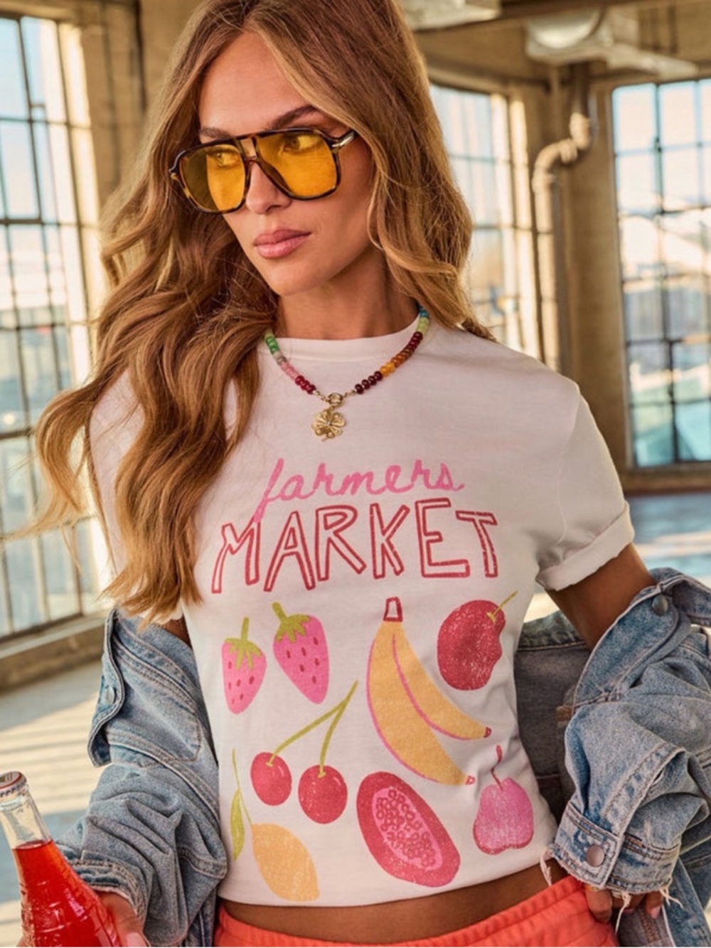 Vici White Farmers Market Fruit Graphic Crop Tee